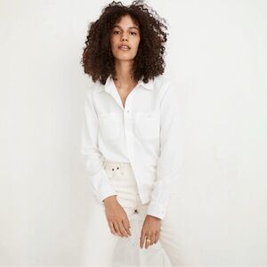 Madewell Classic Long Sleeve Cotton Modal Button Up Shirt in White Size M